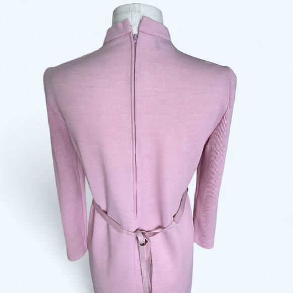 Vintage Leslie Fay 70s 80s Mauve Purple Belted Sheath Wool? Midi Dress size 12 P - Picture 5 of 11